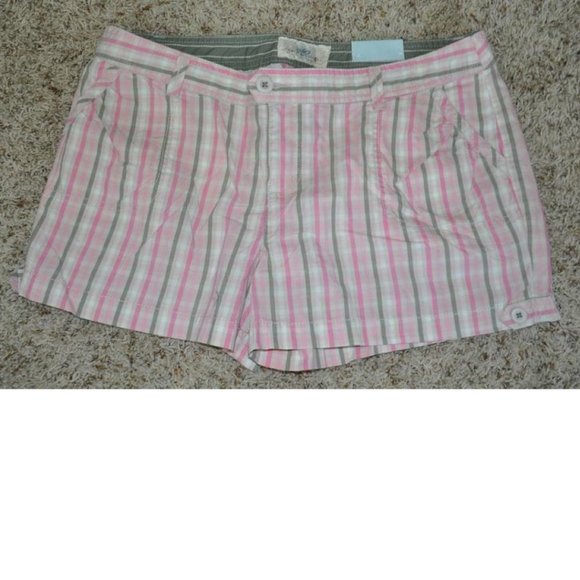 Womens Cotton Shorts SO Pink Plaid sz 5 Lowrise Button Tab Summer Jr Girls - Picture 1 of 2